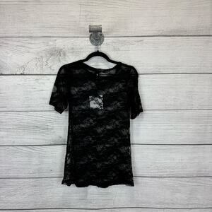 Agnes & Dora Women's Black Lace Sheer Short Sleeve Top Size Small